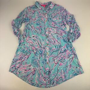 Lilly Pulitzer Size XS Natalie Coastal Button Up Cover Up Shirt Dress Jellyfish